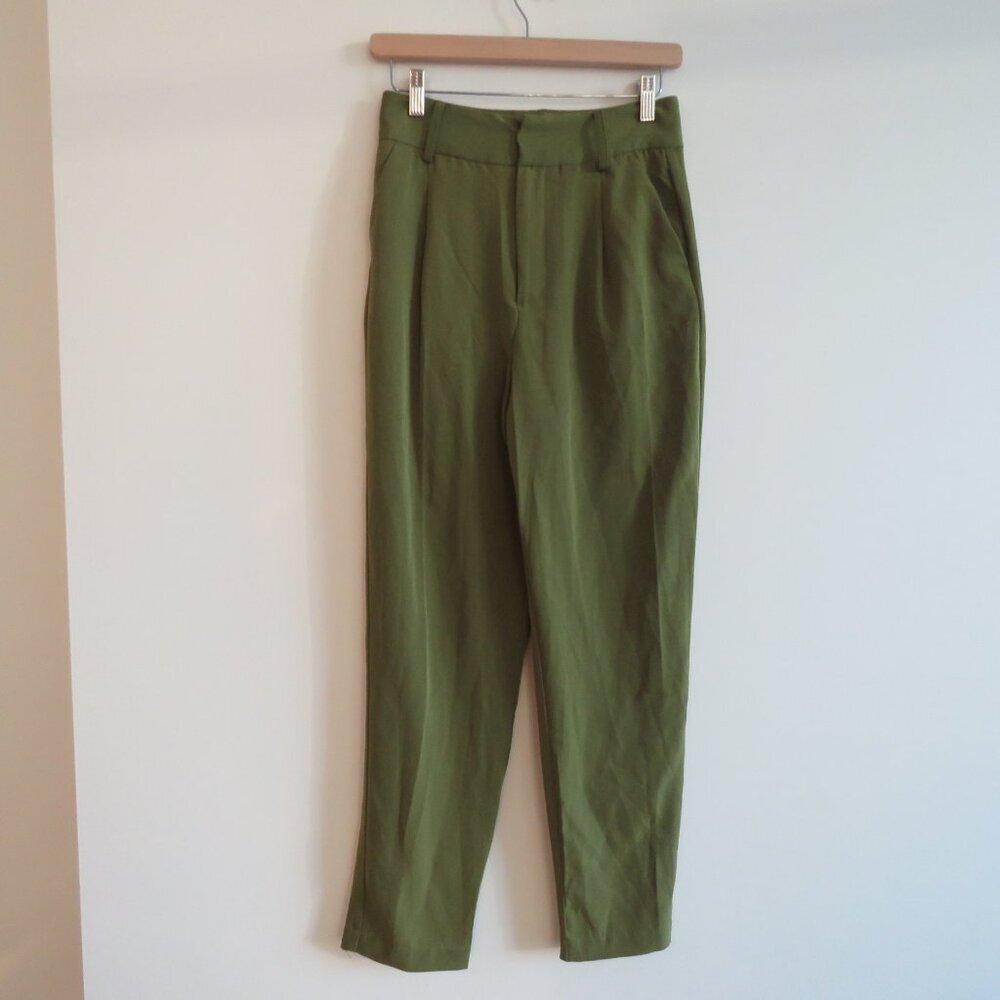 JASON WU High Rise Pleated Crepe Pants in Khaki Green Minimalist - Size US 2 - Picture 2 of 12